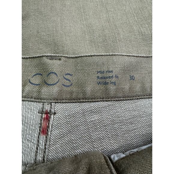 COS Mid-Rise Relaxed Fit Wide Leg Khaki Jeans, Button Fly, Sz 30 - Picture 7 of 9